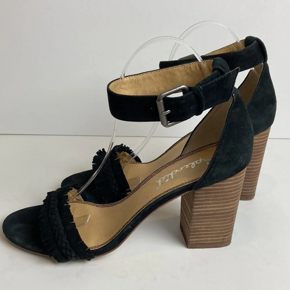 SPLENDID Black Suede Jakey Ankle Strap Block Heel Sandals 10 sexy party cocktail